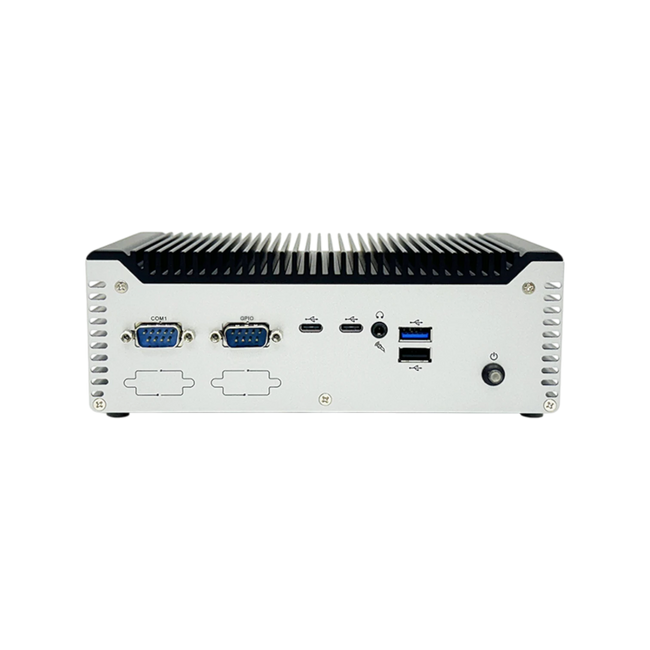 DMP EBOX-EHL 6412 industrial mini PC front view for automation, connectivity, and edge computing.